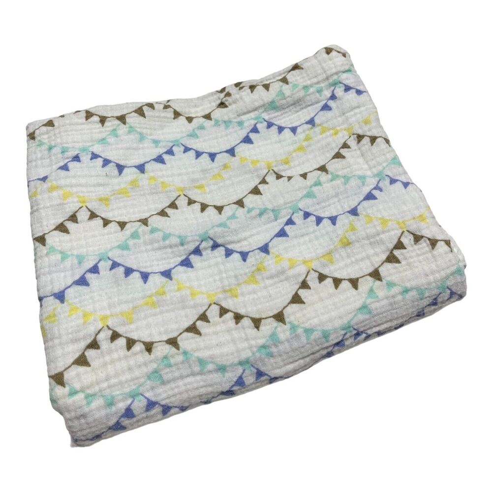 Patina Vie Baby Muslin Blanket Bunting Flags Banners Yellow Brown Blue